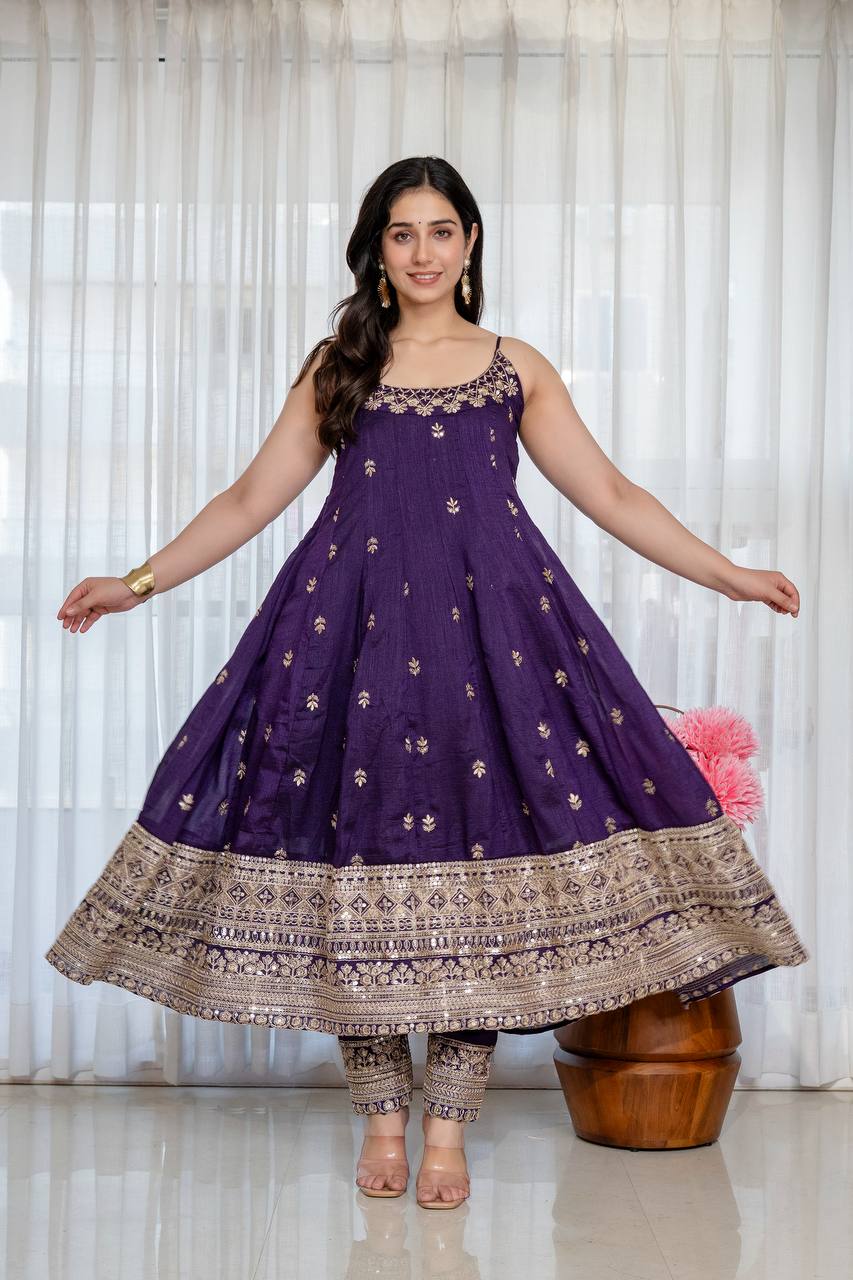 Purple Glamorous Silk Gown Set