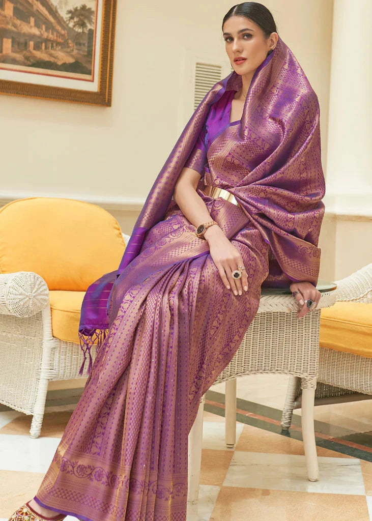Purple Glossy Handloom Binny Silk Saree with Zari Weaving
