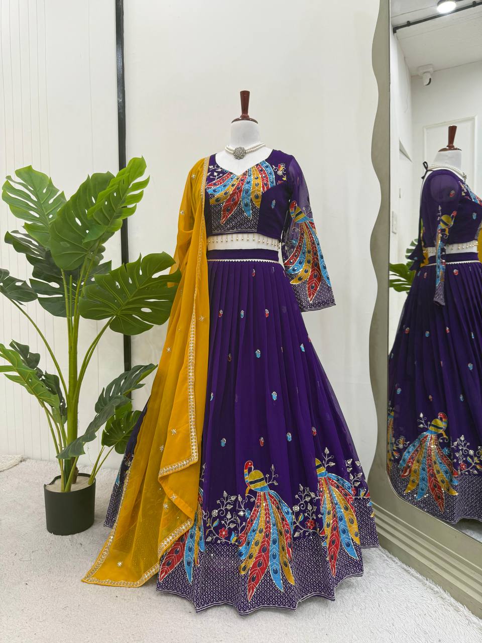Purple Graceful Faux Georgette Lehenga Choli Set with Thread & Sequin Embroidery – With Dupatta