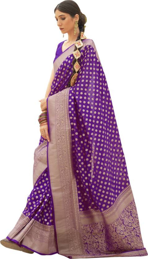 Purple Graceful Georgette Saree with Unstitched Blouse Piece