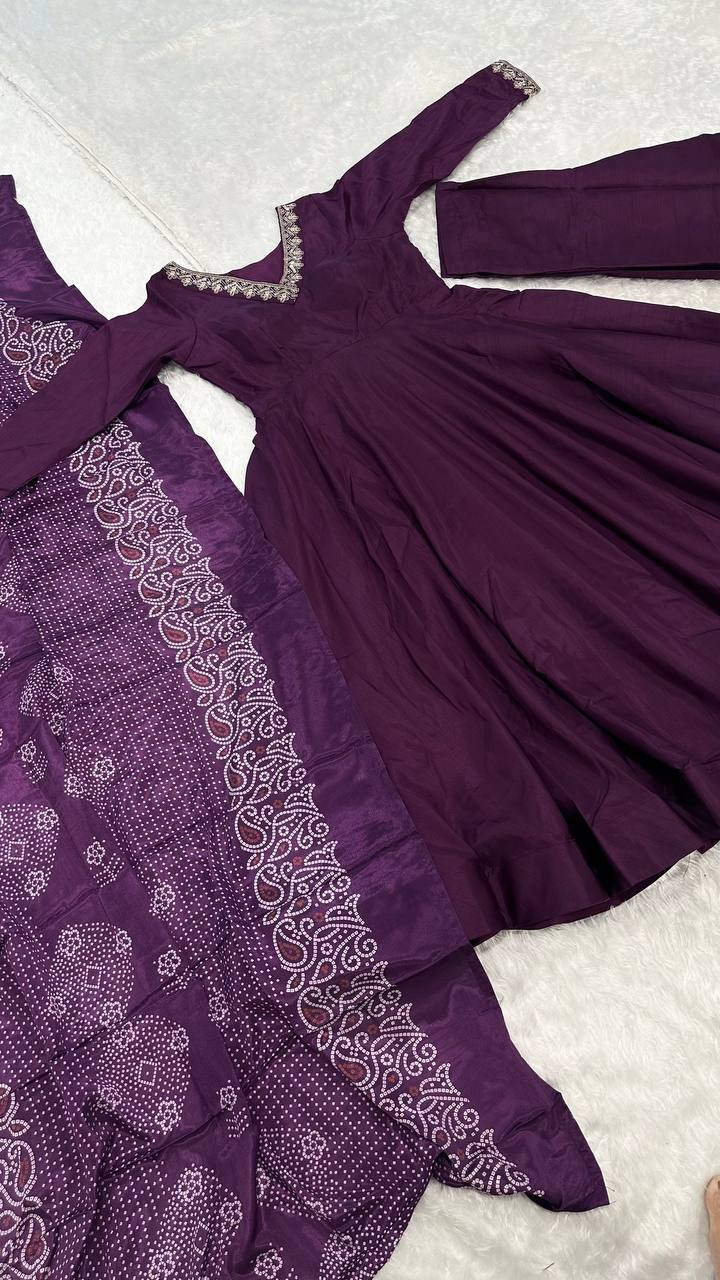 Purple Graceful Jalpari Silk Anarkali Set with Sequins Work & Chinon Silk Dupatta
