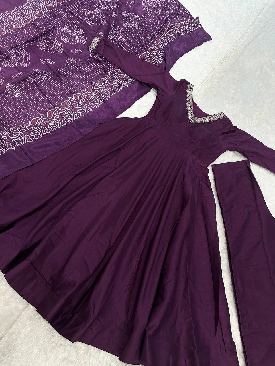 Purple Graceful Jalpari Silk Anarkali Set with Sequins Work & Chinon Silk Dupatta