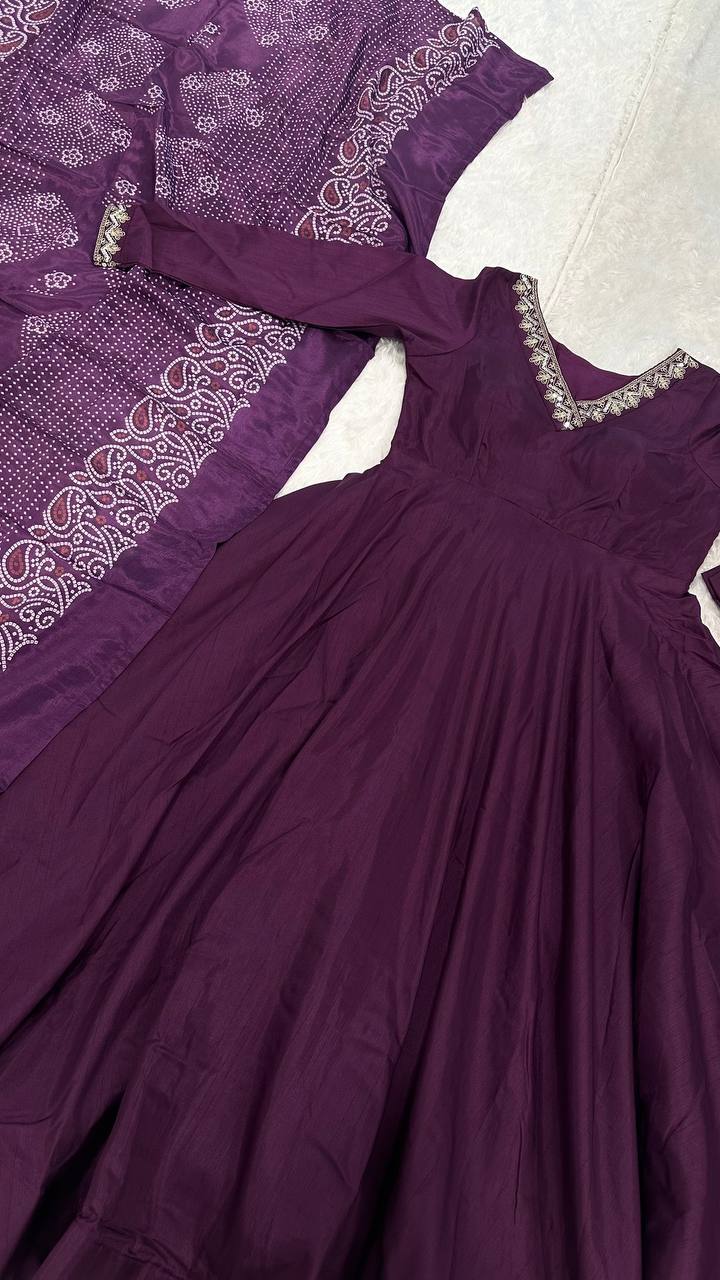 Purple Graceful Jalpari Silk Anarkali Set with Sequins Work & Chinon Silk Dupatta