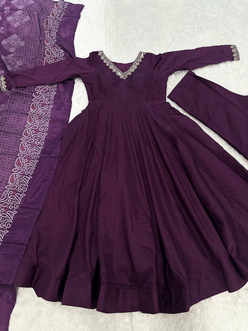 Purple Graceful Jalpari Silk Anarkali Set with Sequins Work & Chinon Silk Dupatta