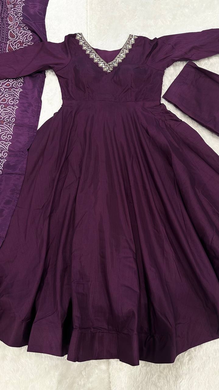 Purple Graceful Jalpari Silk Anarkali Set with Sequins Work & Chinon Silk Dupatta