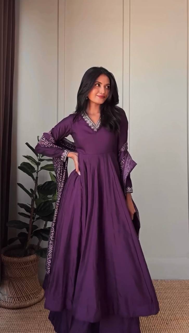 Purple Graceful Jalpari Silk Anarkali Set with Sequins Work & Chinon Silk Dupatta