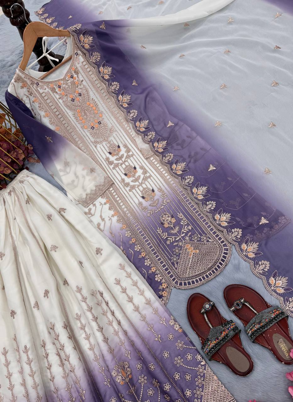 Purple Heavy Embroidered Palazzo Suit Set