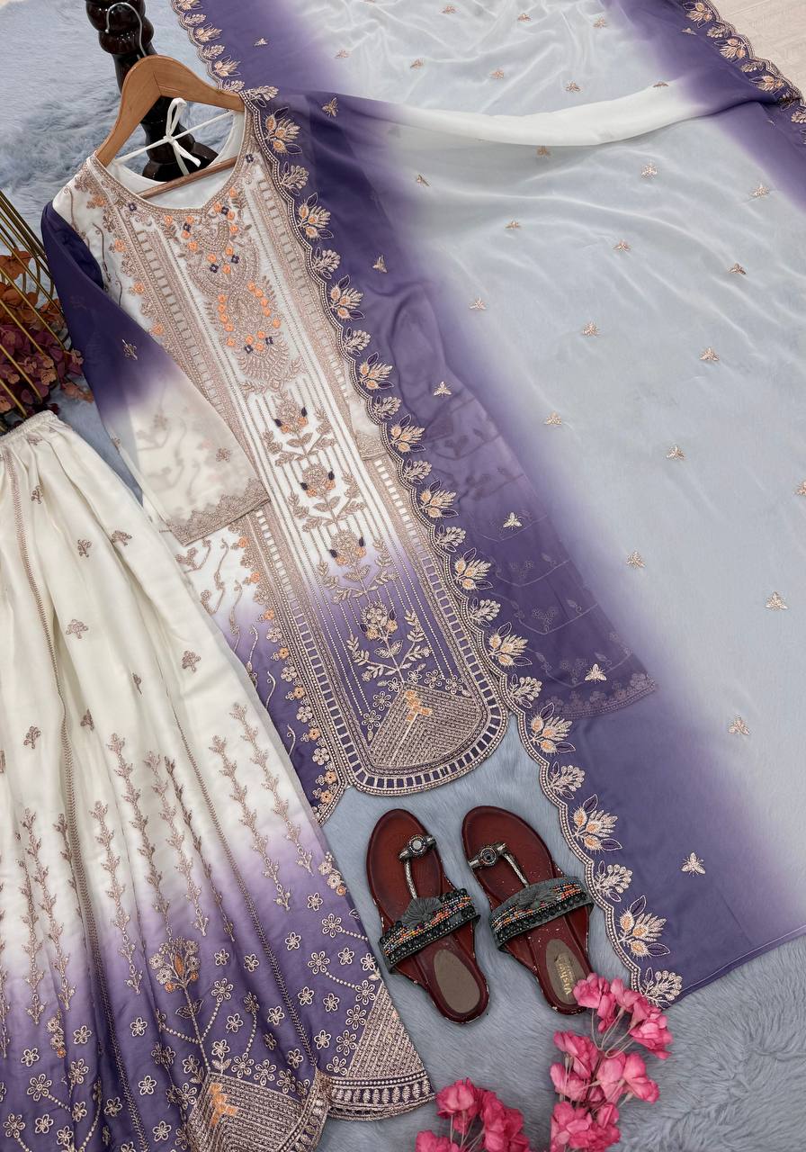 Purple Heavy Embroidered Palazzo Suit Set