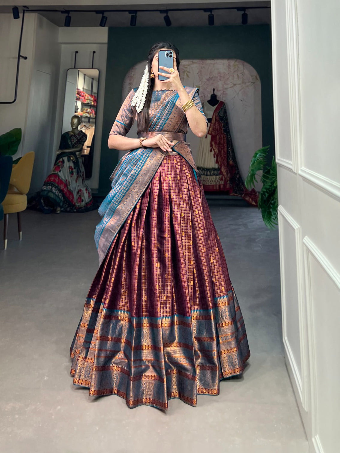 Purple Jacquard Silk Lehenga Choli with Zari Weaving Work