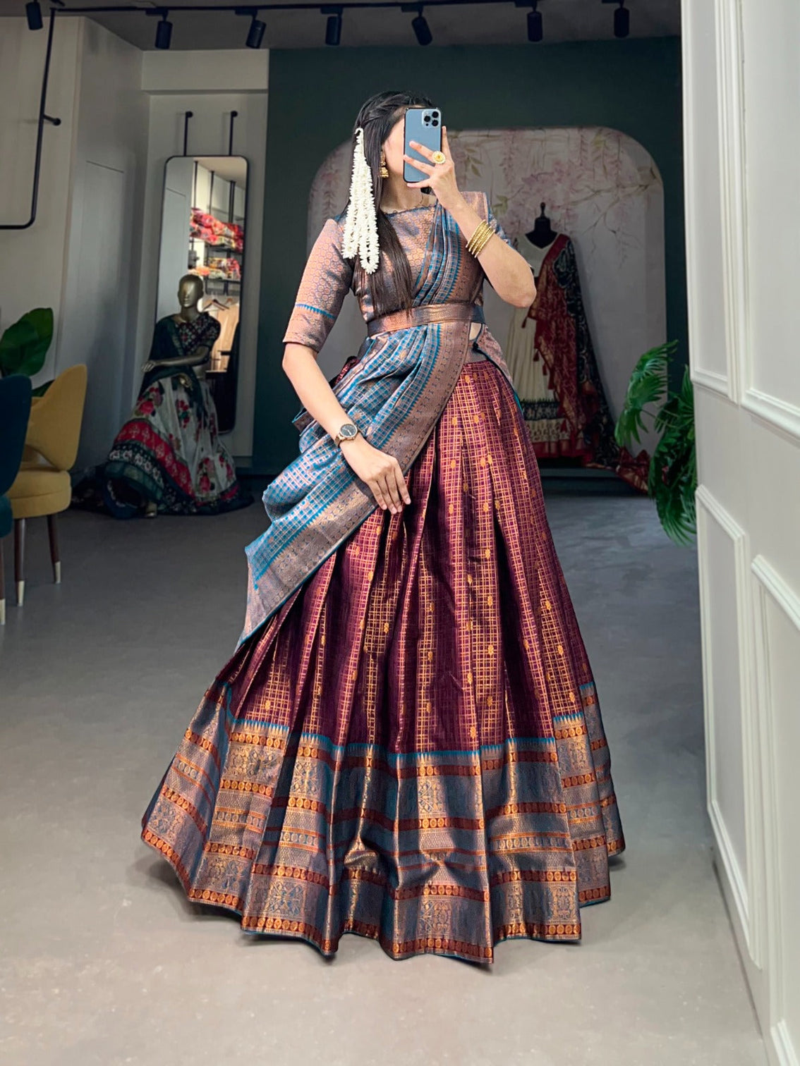 Purple Jacquard Silk Lehenga Choli with Zari Weaving Work