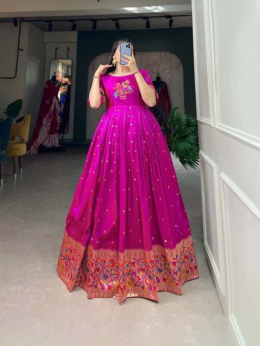 Purple Jacquard Silk Paithani Gown