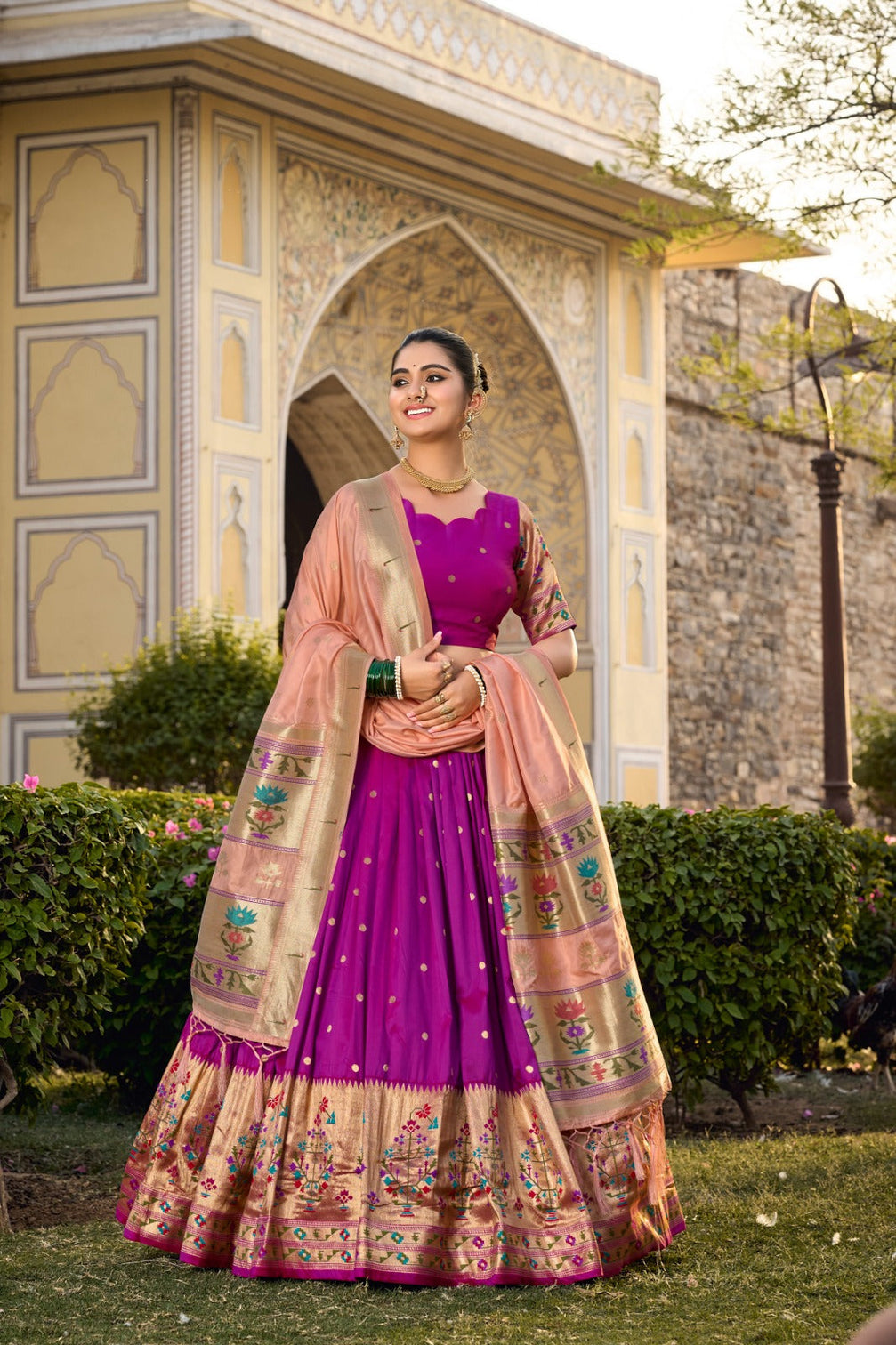 Purple Jacquard Silk Paithani Lehenga Choli