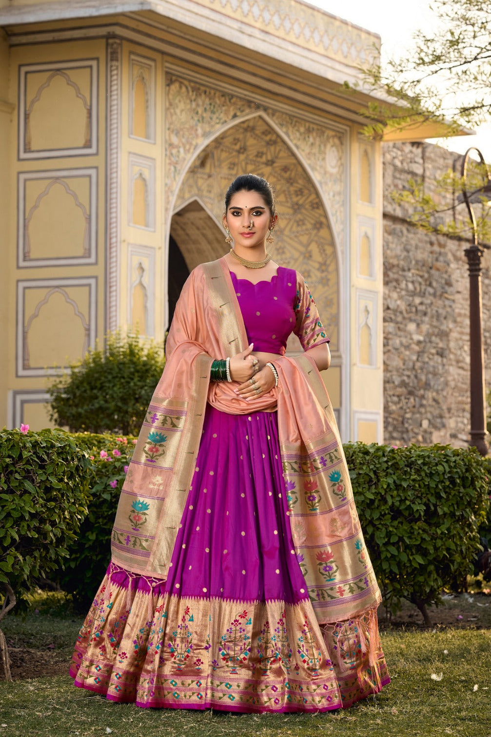 Purple Jacquard Silk Paithani Lehenga Choli