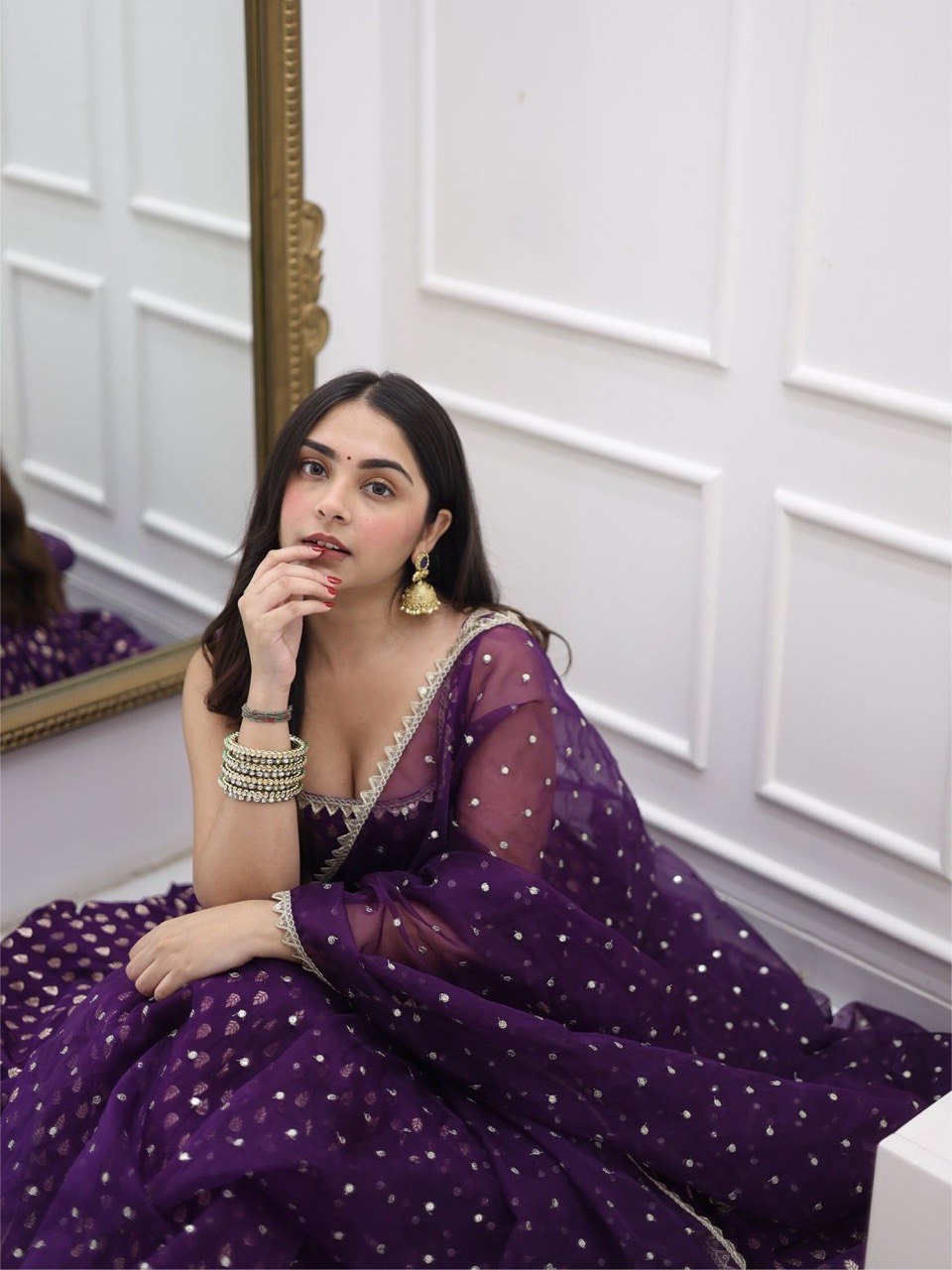 Purple Jacquard Silk Suit Set with Weaving Work & Sequins Dupatta Ready To Wear