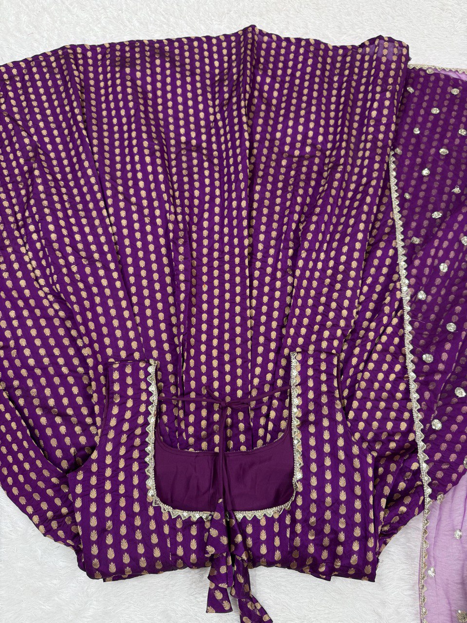 Purple Jacquard Silk Suit Set with Weaving Work & Sequins Dupatta Ready To Wear
