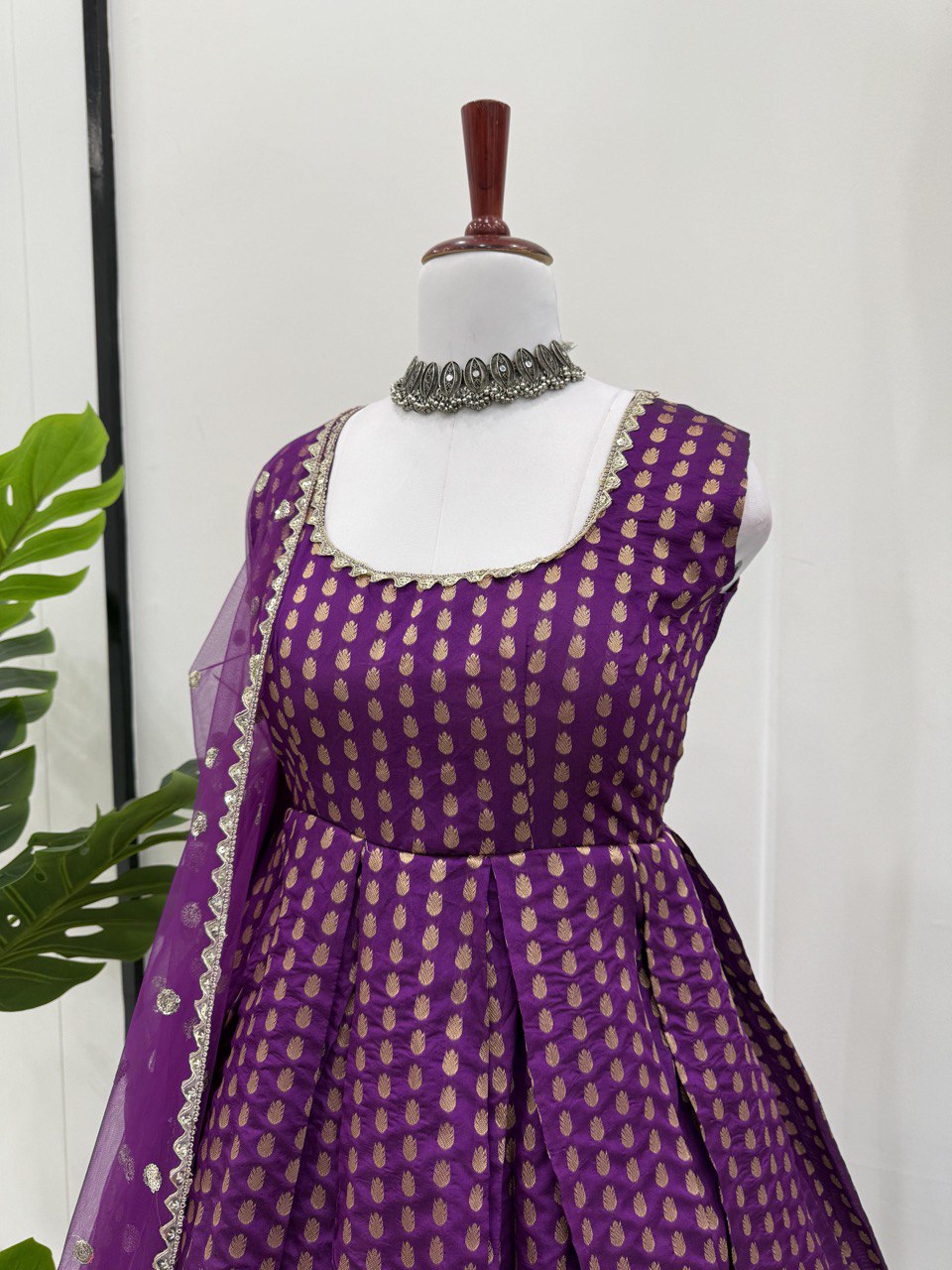 Purple Jacquard Silk Suit Set with Weaving Work & Sequins Dupatta Ready To Wear