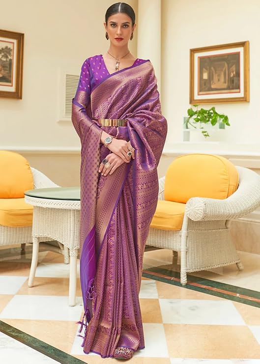 Purple Kanjivaram Silk Saree with Sequins Zari