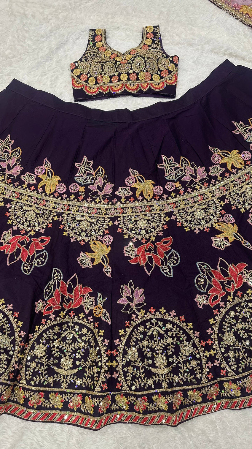 Purple Kasturi Silk Multi-Thread Lehenga Set