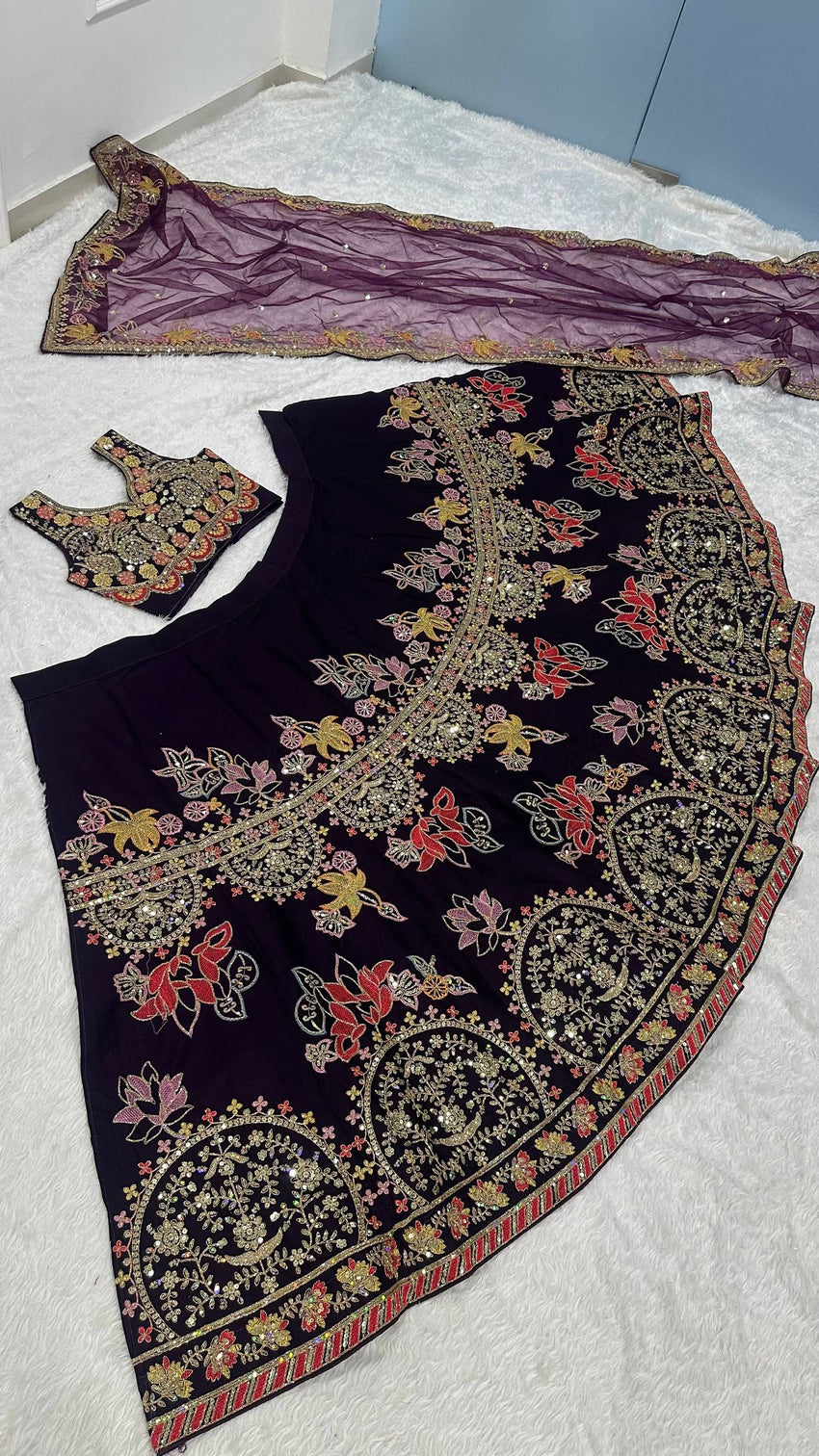 Purple Kasturi Silk Multi-Thread Lehenga Set