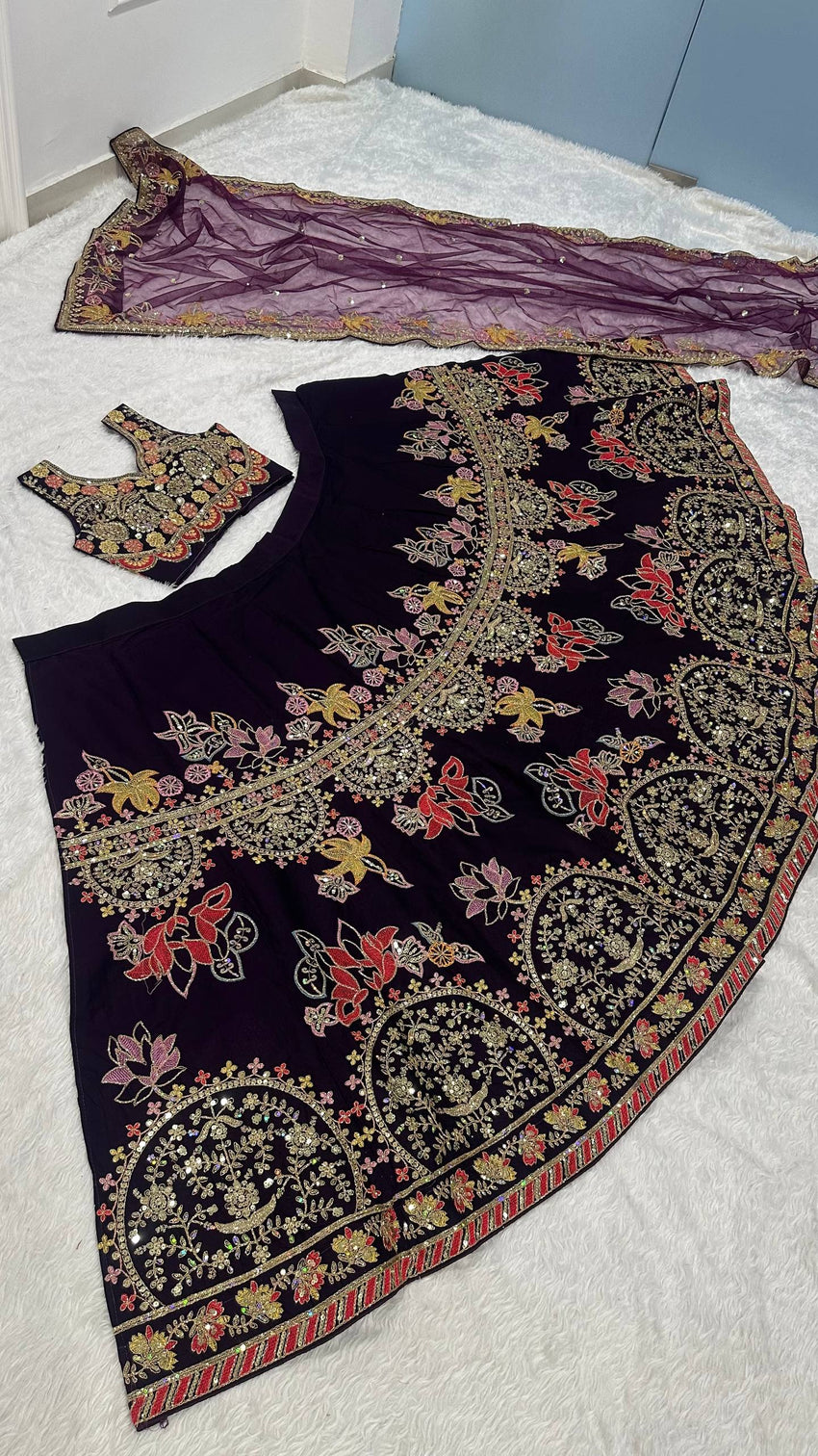 Purple Kasturi Silk Multi-Thread Lehenga Set
