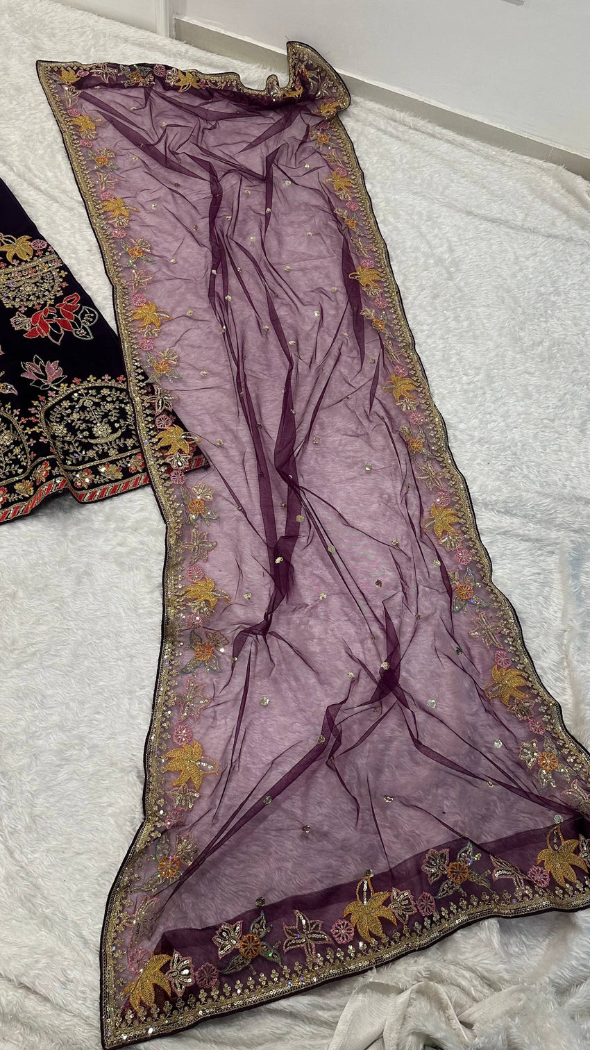 Purple Kasturi Silk Multi-Thread Lehenga Set
