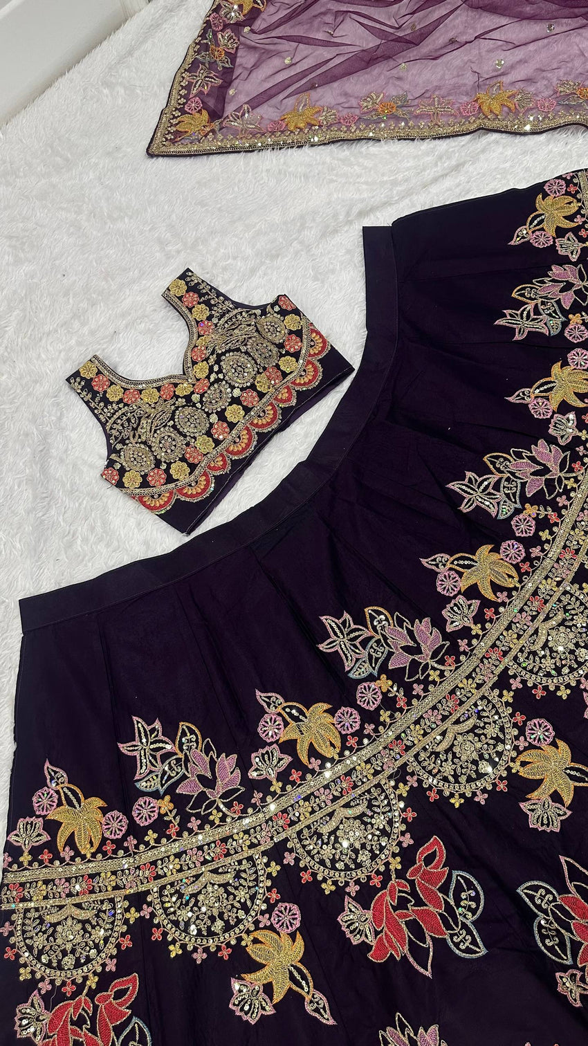 Purple Kasturi Silk Multi-Thread Lehenga Set