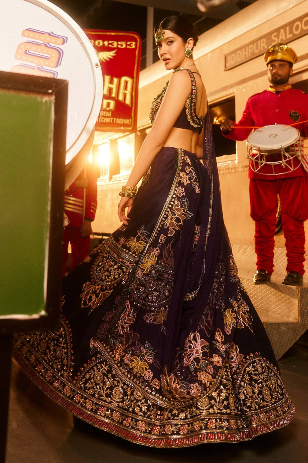 Purple Kasturi Silk Multi-Thread Lehenga Set