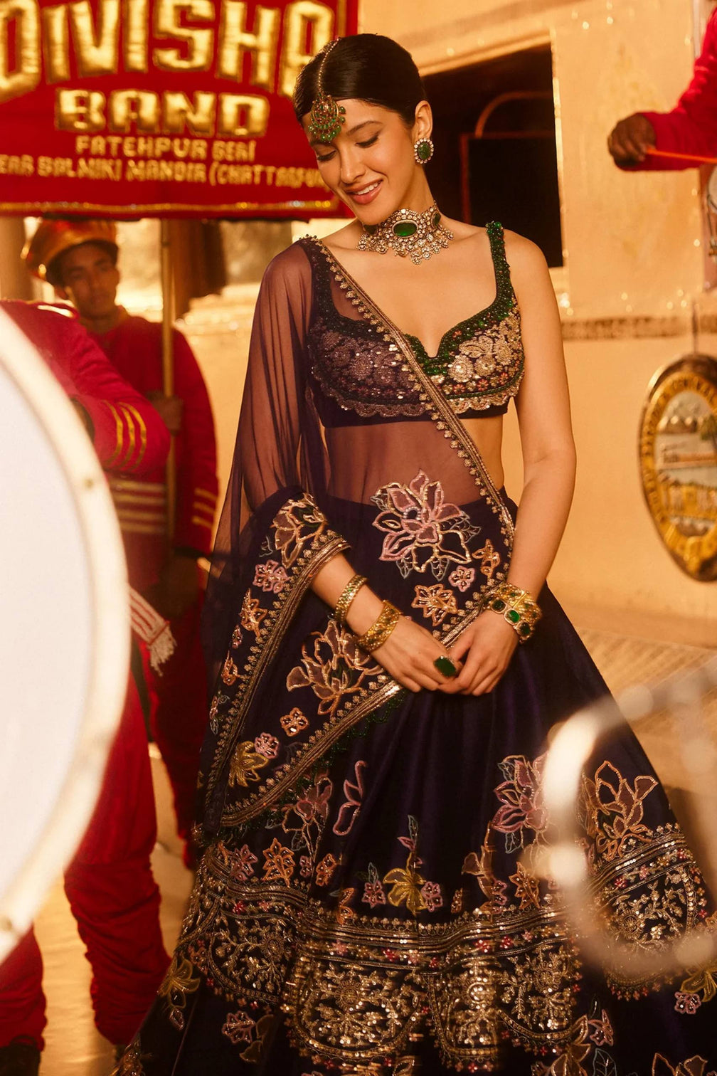 Purple Kasturi Silk Multi-Thread Lehenga Set