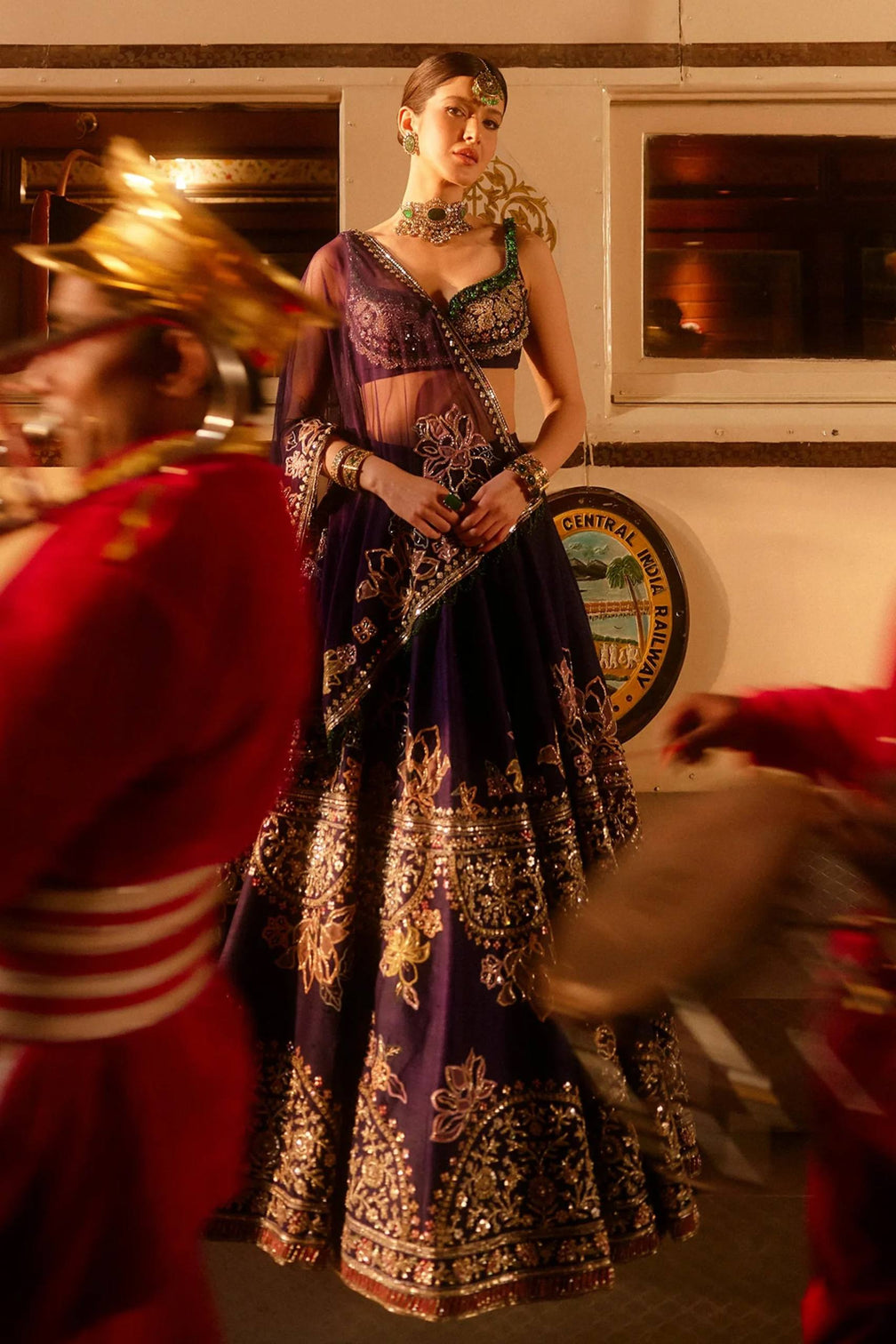 Purple Kasturi Silk Multi-Thread Lehenga Set
