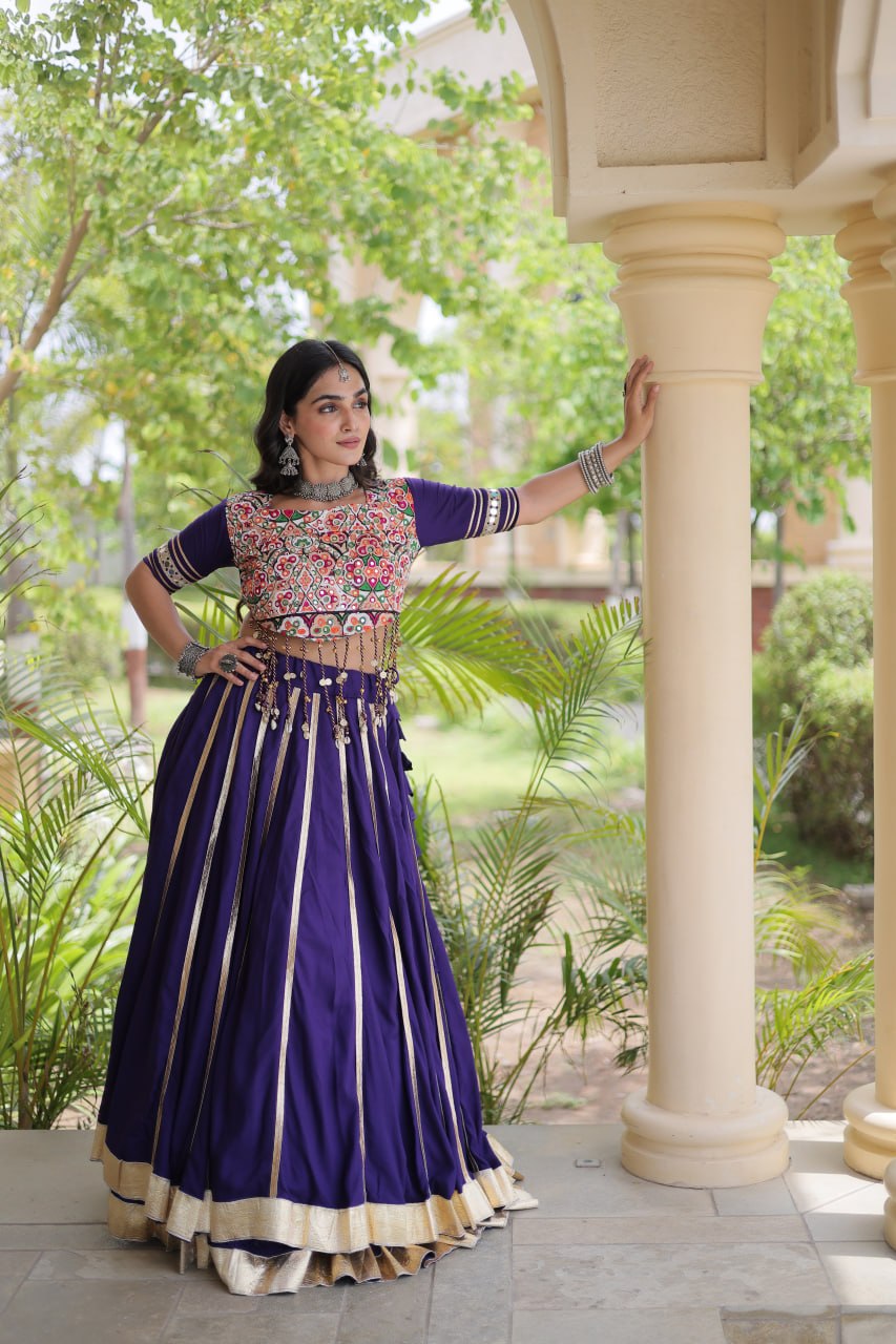 Purple Lehenga Choli with Real Mirror work