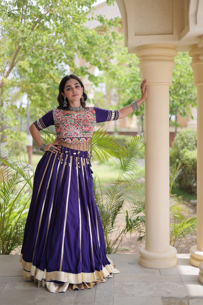 Purple Lehenga Choli with Real Mirror work