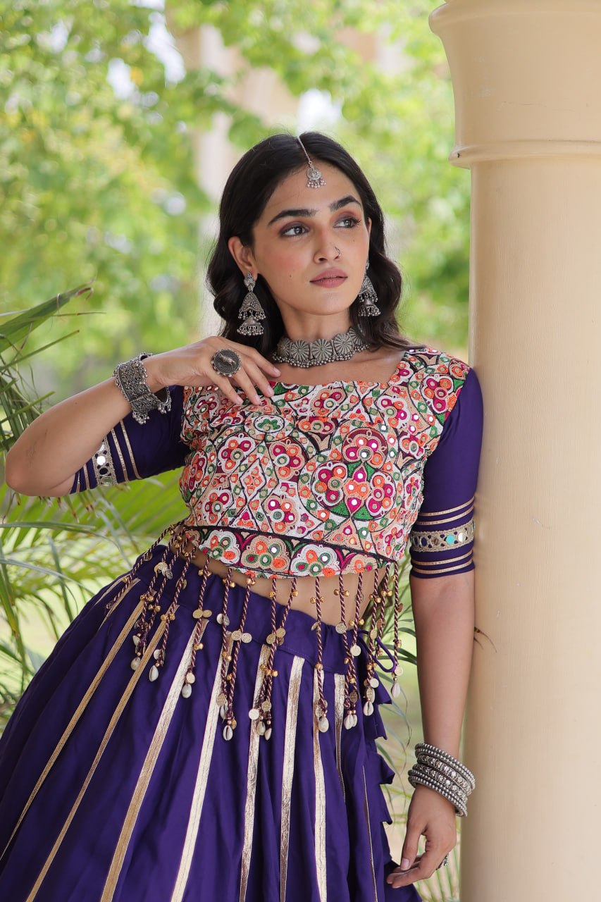 Purple Lehenga Choli with Real Mirror work