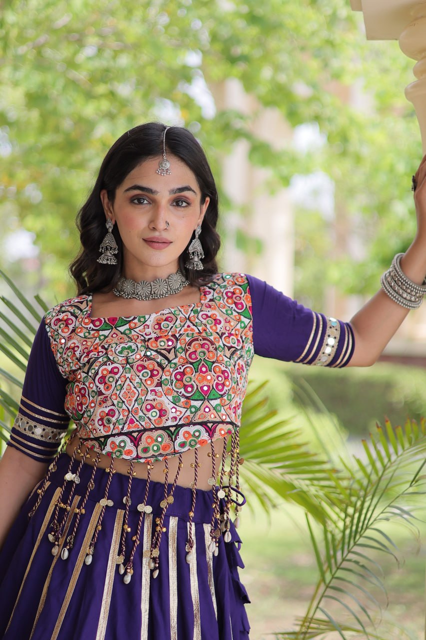 Purple Lehenga Choli with Real Mirror work