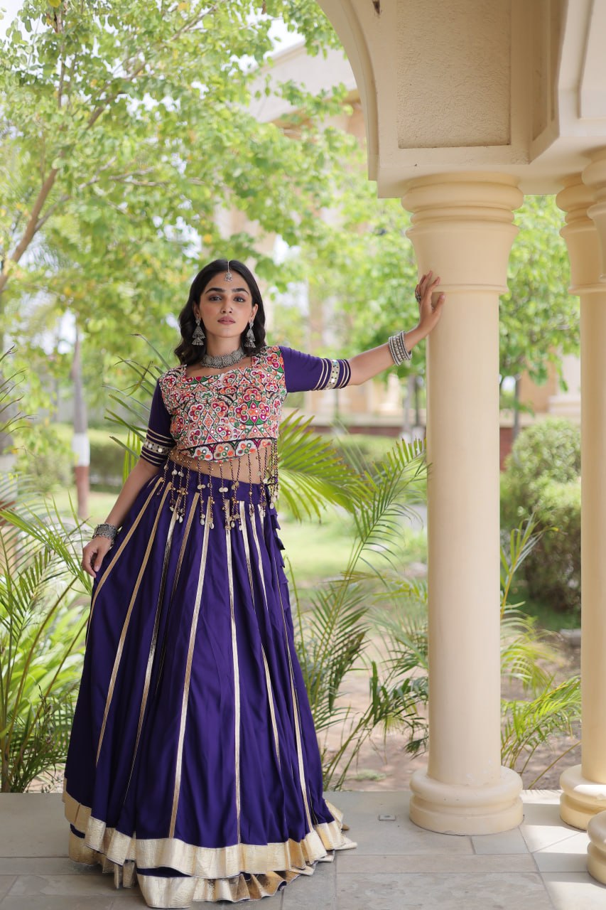 Purple Lehenga Choli with Real Mirror work