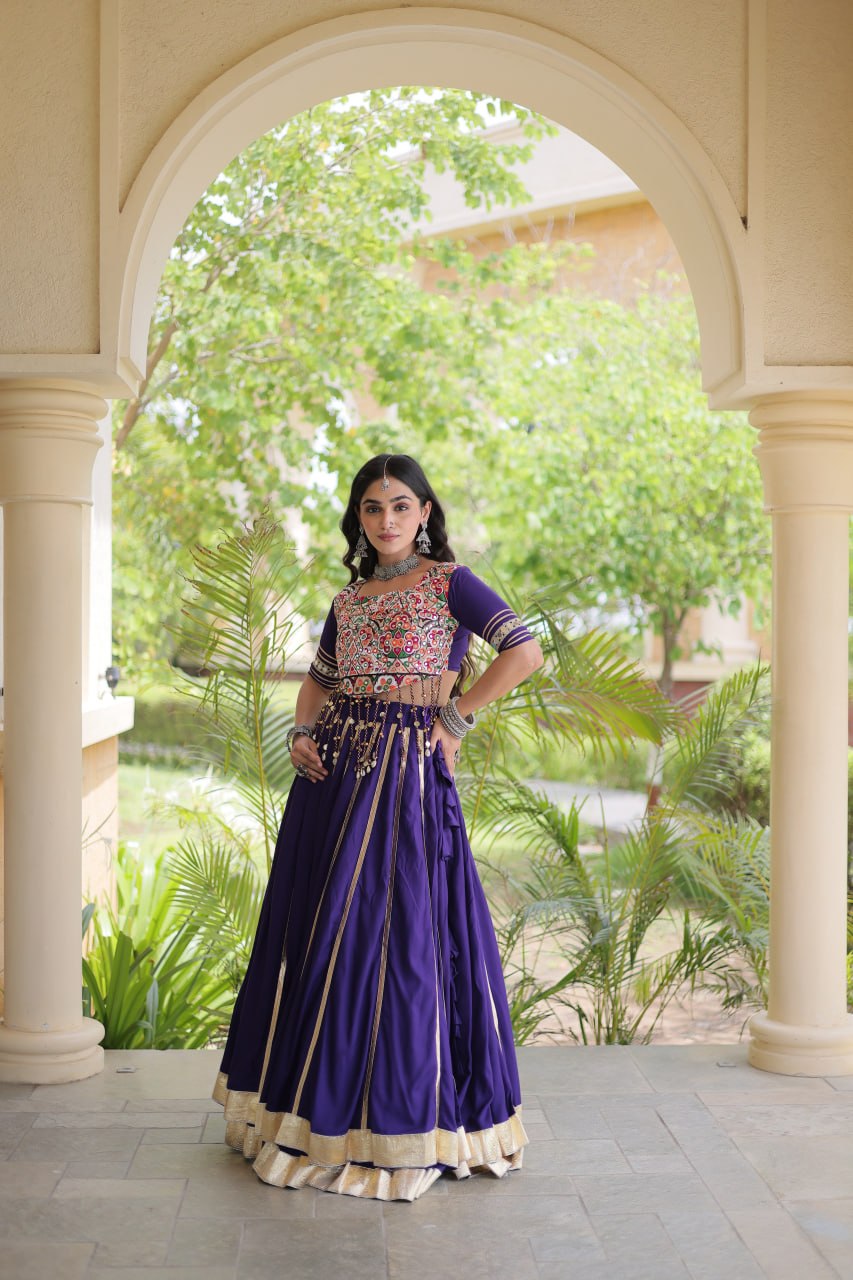 Purple Lehenga Choli with Real Mirror work