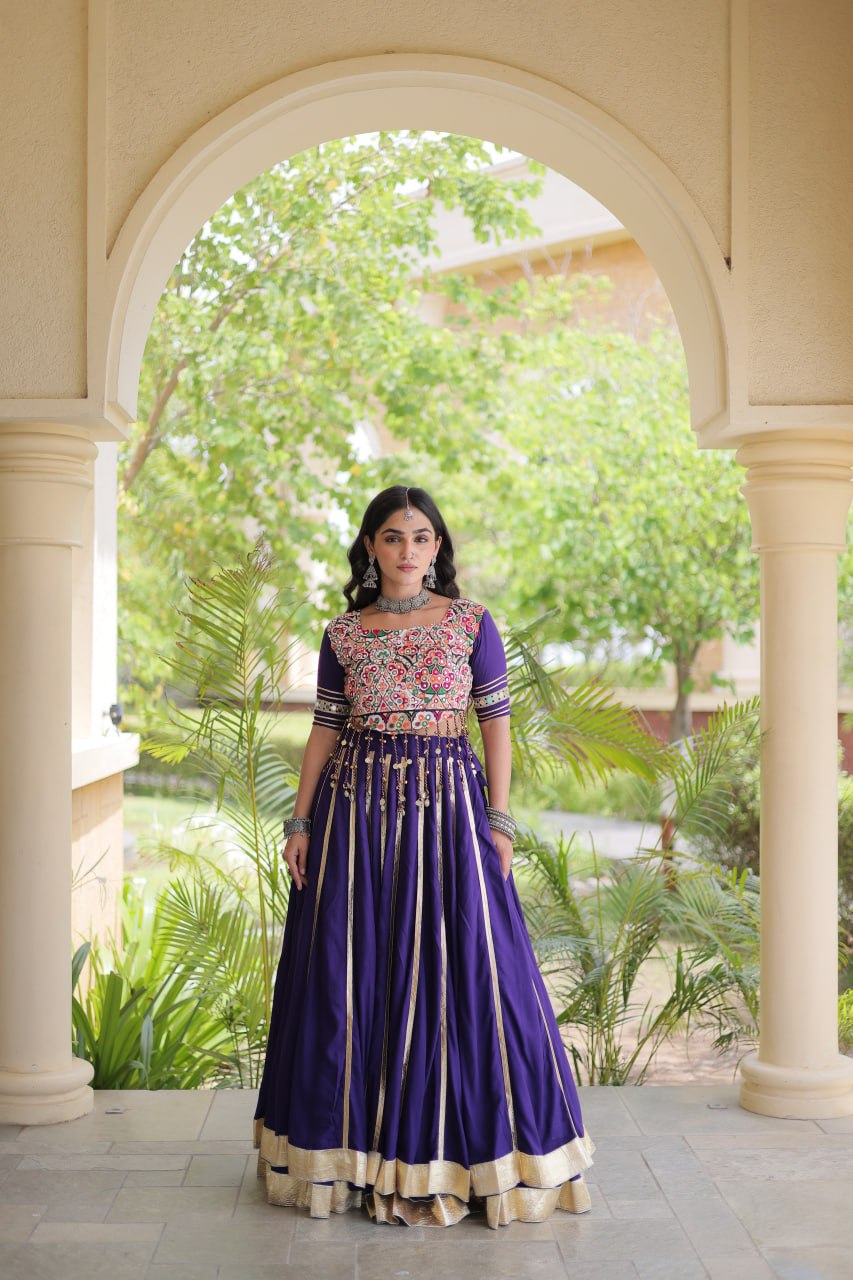 Purple Lehenga Choli with Real Mirror work