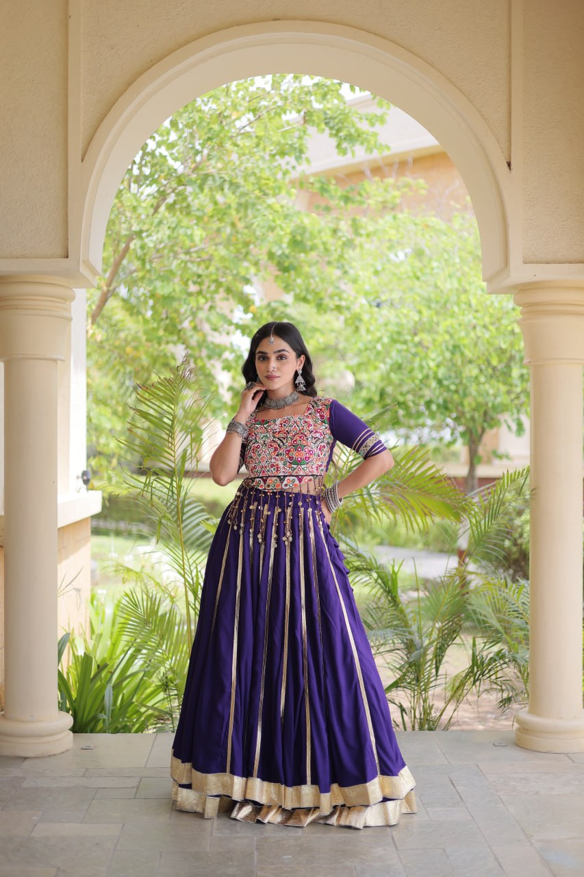 Purple Lehenga Choli with Real Mirror work