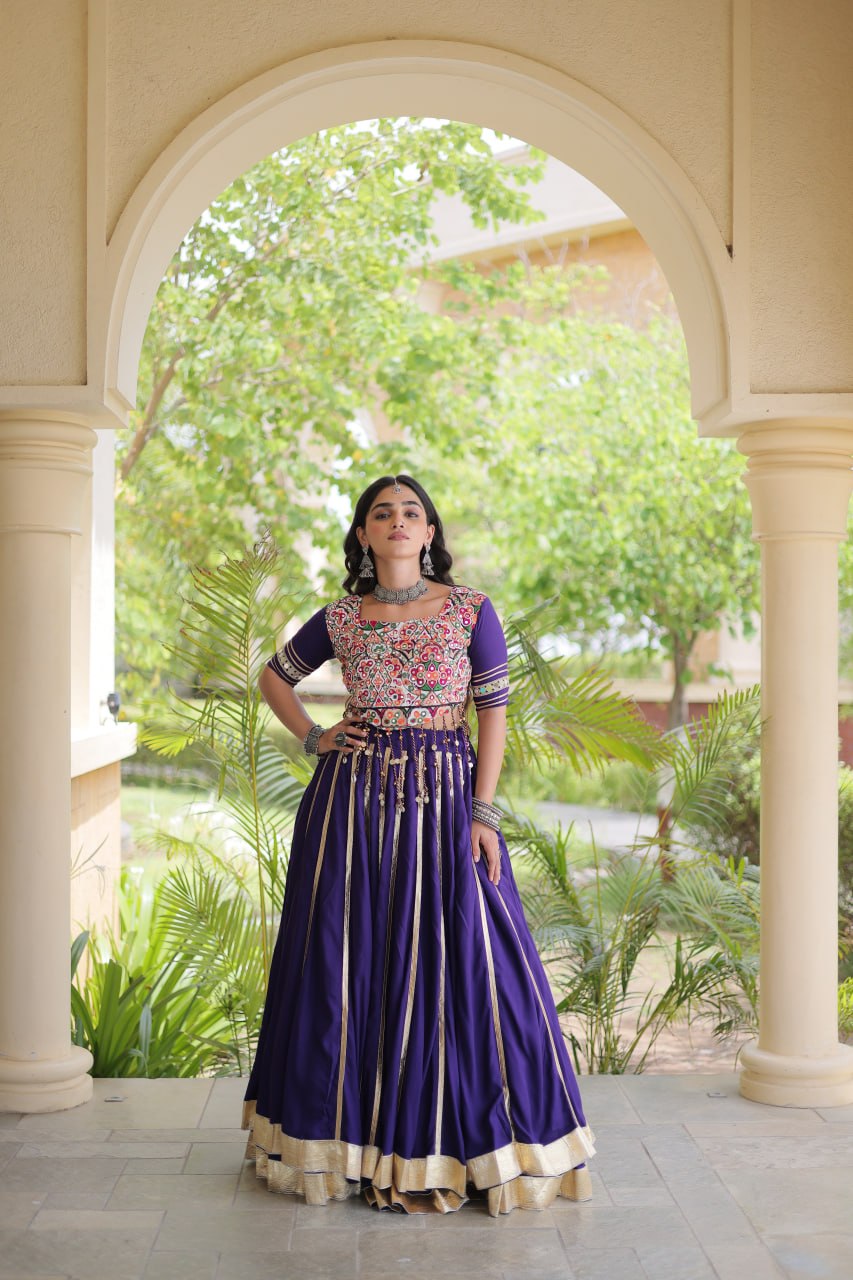 Purple Lehenga Choli with Real Mirror work