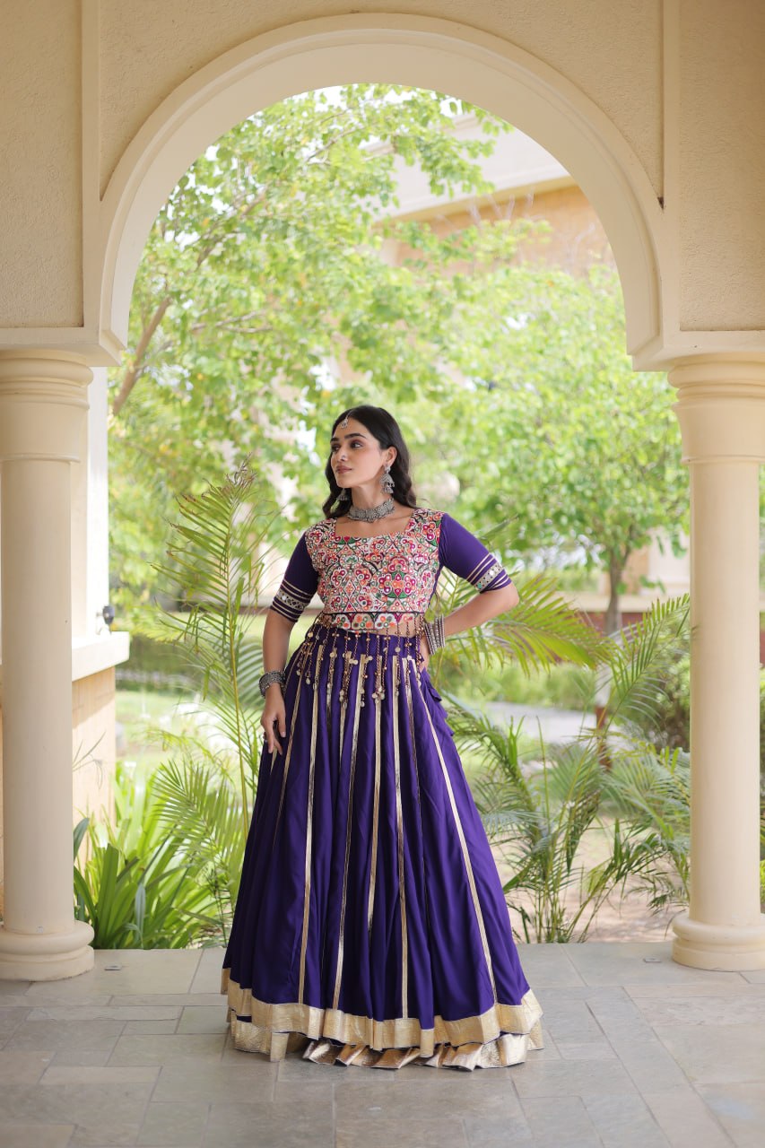 Purple Lehenga Choli with Real Mirror work