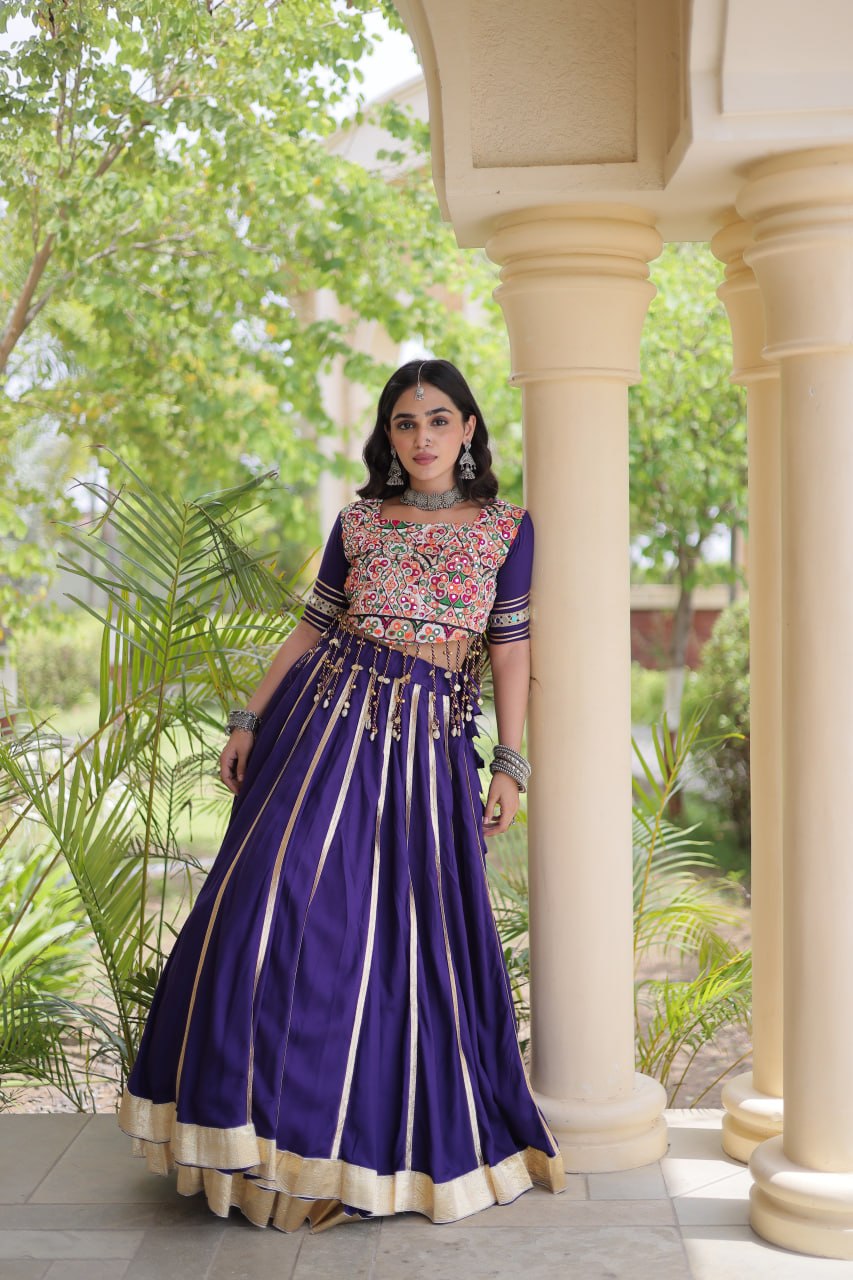 Purple Lehenga Choli with Real Mirror work