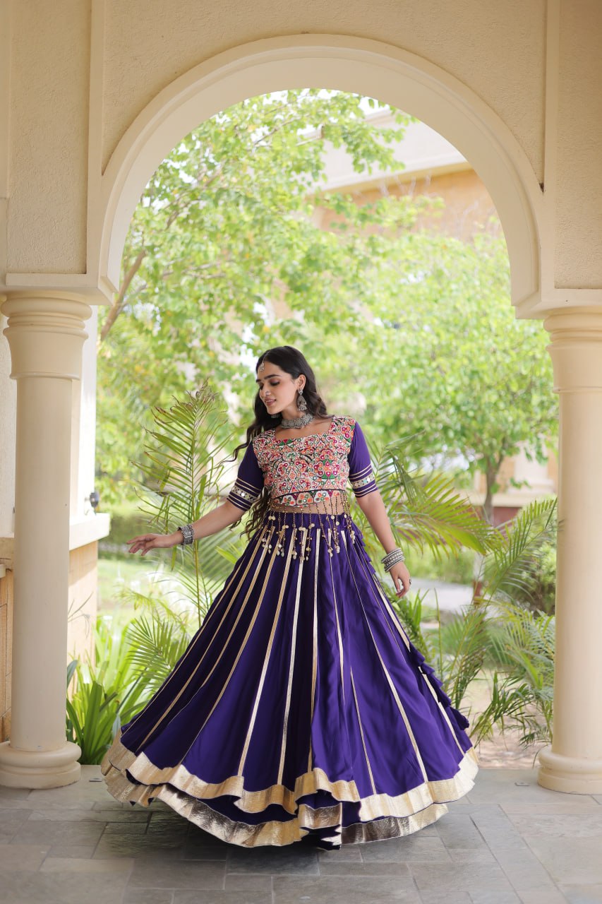 Purple Lehenga Choli with Real Mirror work