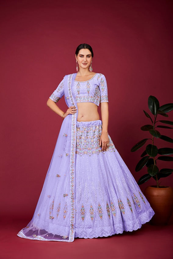 Designer Purple Lehenga Choli with Thread Work