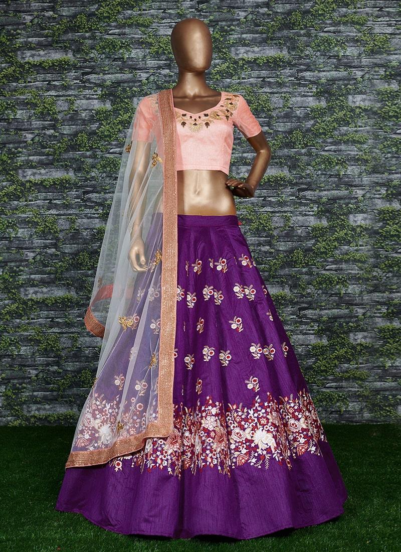 Purple Lehenga Paired With Blush Pink Blouse With Dupatta Set