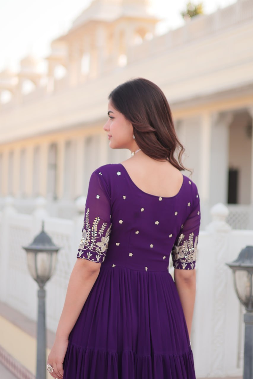 Purple Luxe Zari & Sequin Embroidered Gown