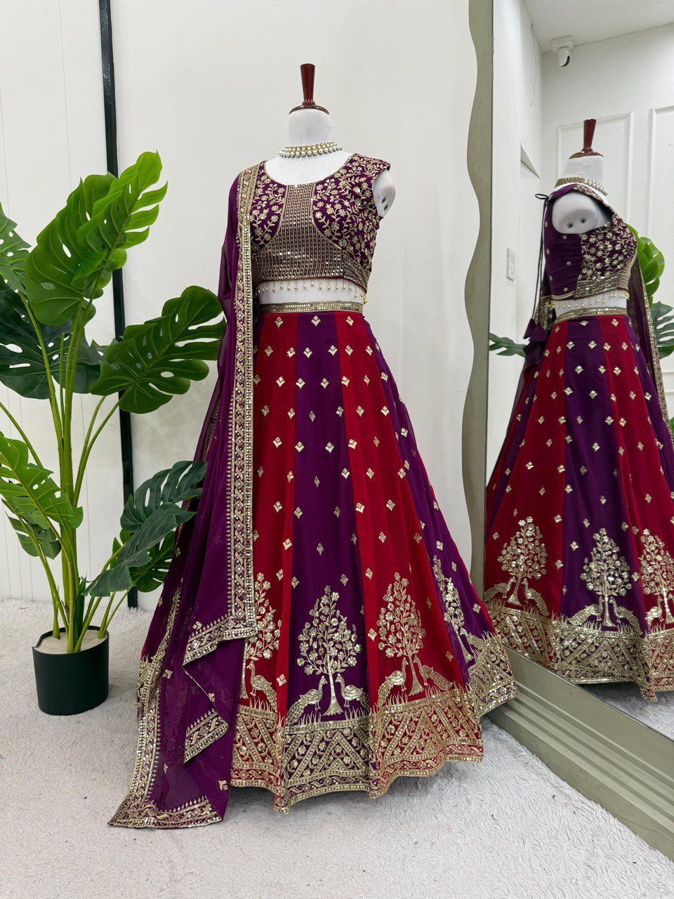 Purple & Maroon Designer Faux Georgette Embroidered Lehenga Choli Set with Dupatta