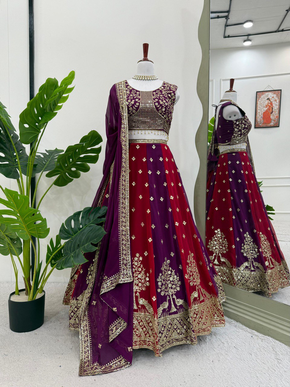 Purple & Maroon Designer Faux Georgette Embroidered Lehenga Choli Set with Dupatta
