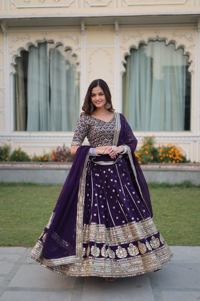 Purple Mesmerizing Faux Blooming Lehenga Choli with Dupatta Set