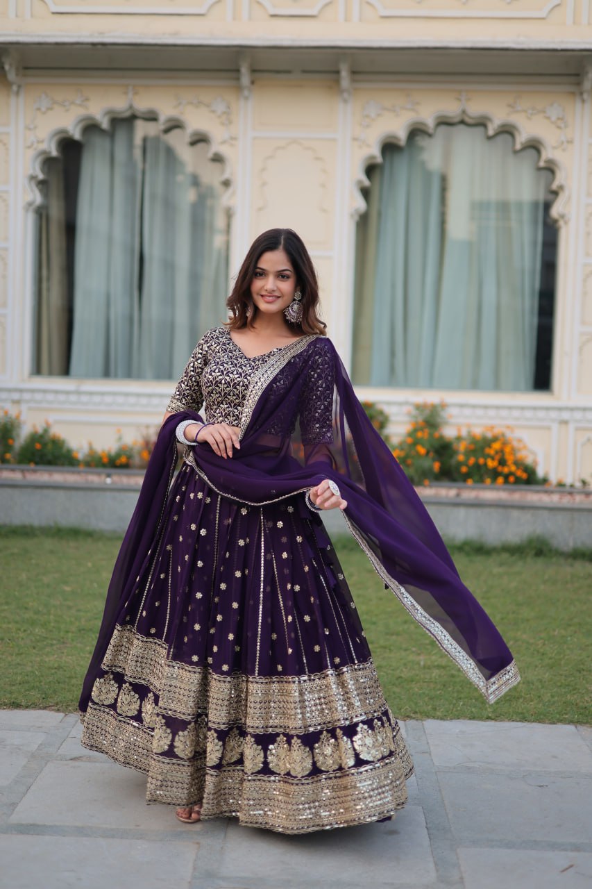 Purple Mesmerizing Faux Blooming Lehenga Choli with Dupatta Set