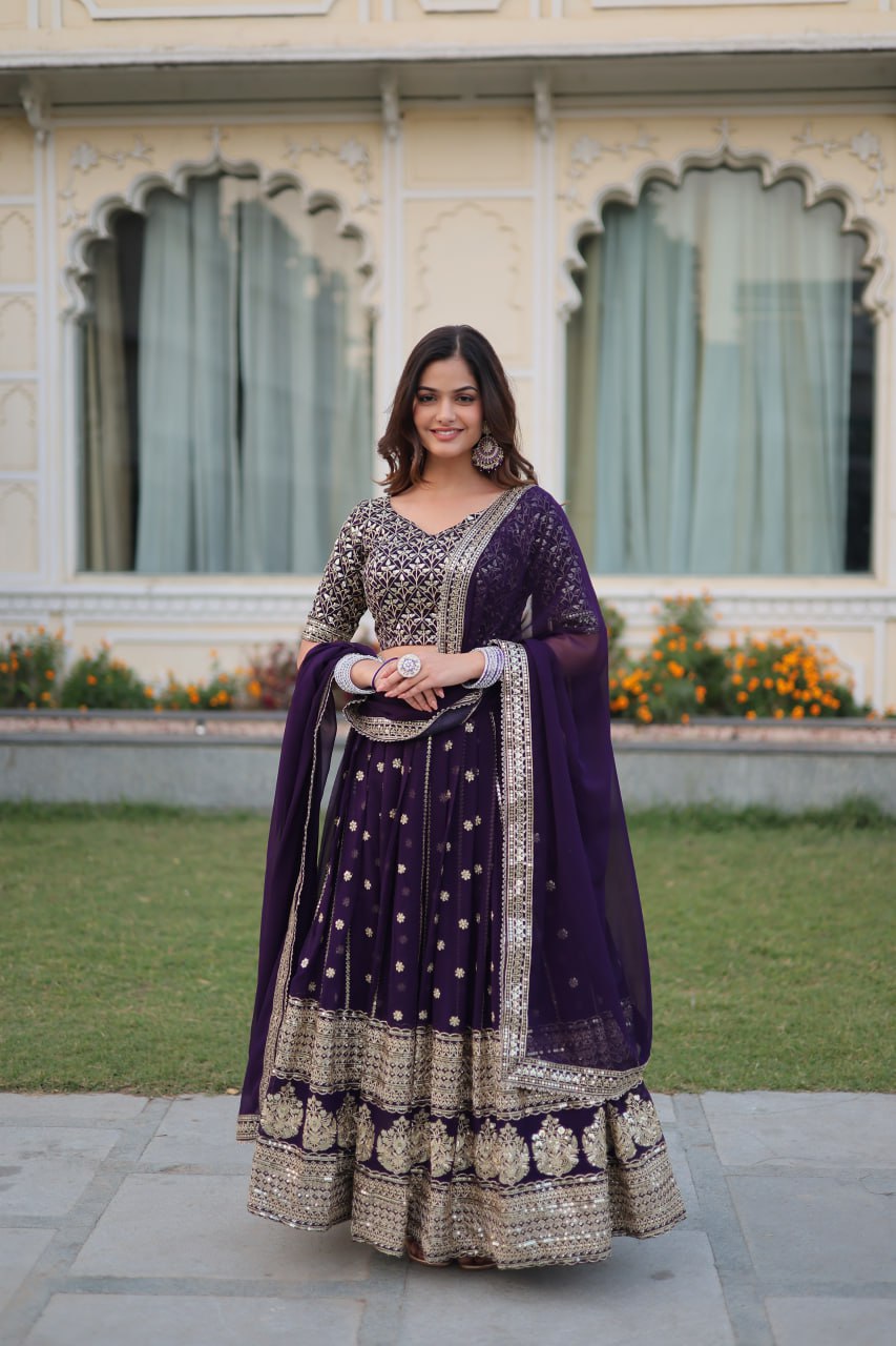Purple Mesmerizing Faux Blooming Lehenga Choli with Dupatta Set