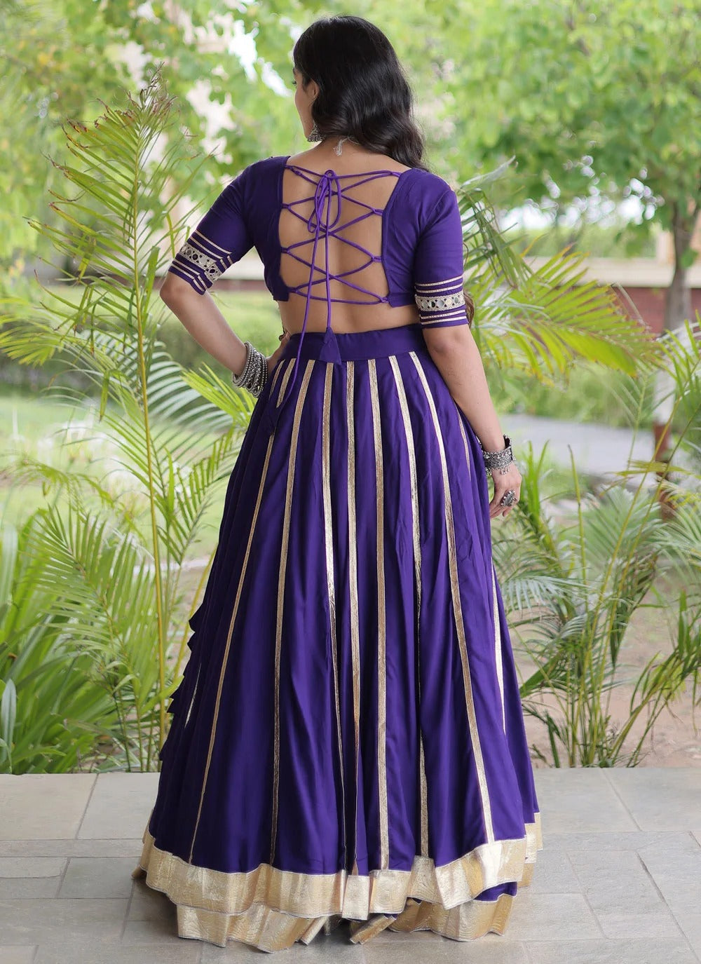 Purple mirror work lehenga choli for navratri garba